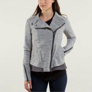 Lululemon Bust A Move Jacket Peplum Gray Removeable-Hood Women Size 10